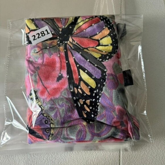 Raakhee Womens Shirt Medium Colorful 3/4 Sleeve Butterfly Rhinstone Y2K Rare - Picture 7 of 7